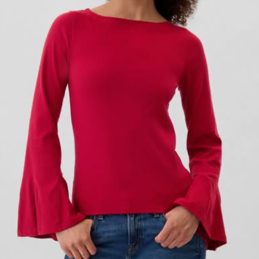 GAP Women's Red Ribbed Long Sleeve Top